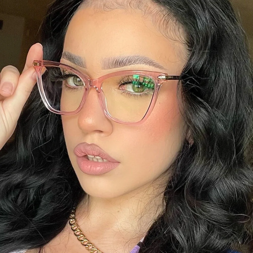 ZEELOOL Pale Pink -5.00 Prescription Large Catseye Frame Fashion Glasses